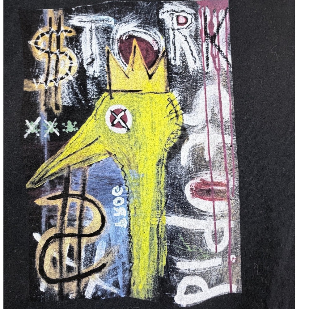 Basquiat Inspired Stork Graphic T-Shirt Mens XL Black Cotton Street Art Tee